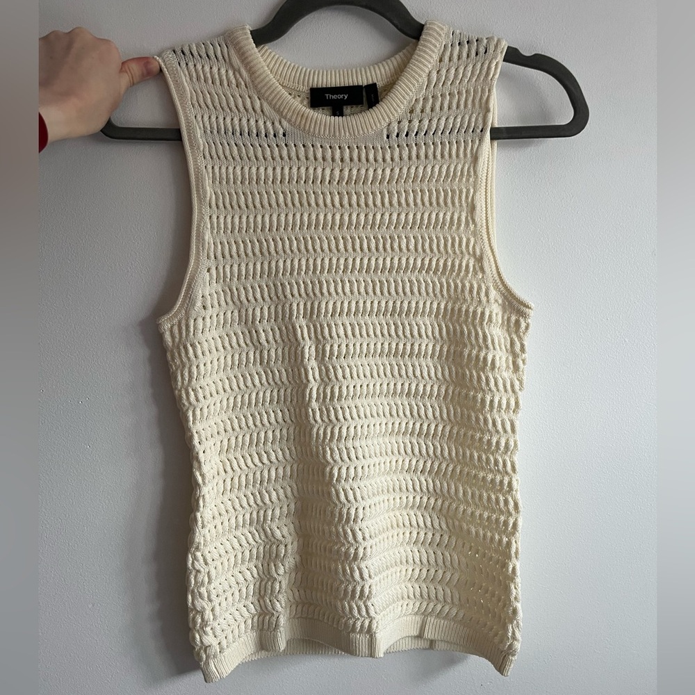 Theory ivory/cream crochet knit tank top